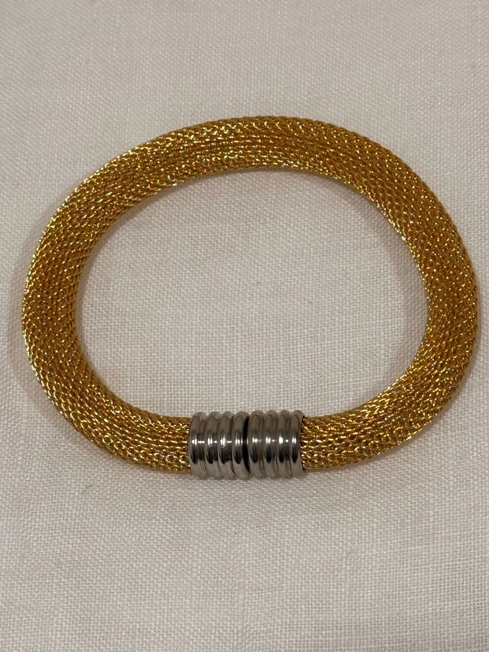 Vintage 7.75” Gold Mesh Bracelet with Silver Magnetic Closure